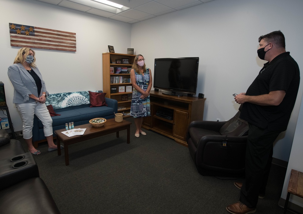 Mrs. Leah Esper visits the Sexual Assault Prevention and Response office at Whiteman Air Force Base