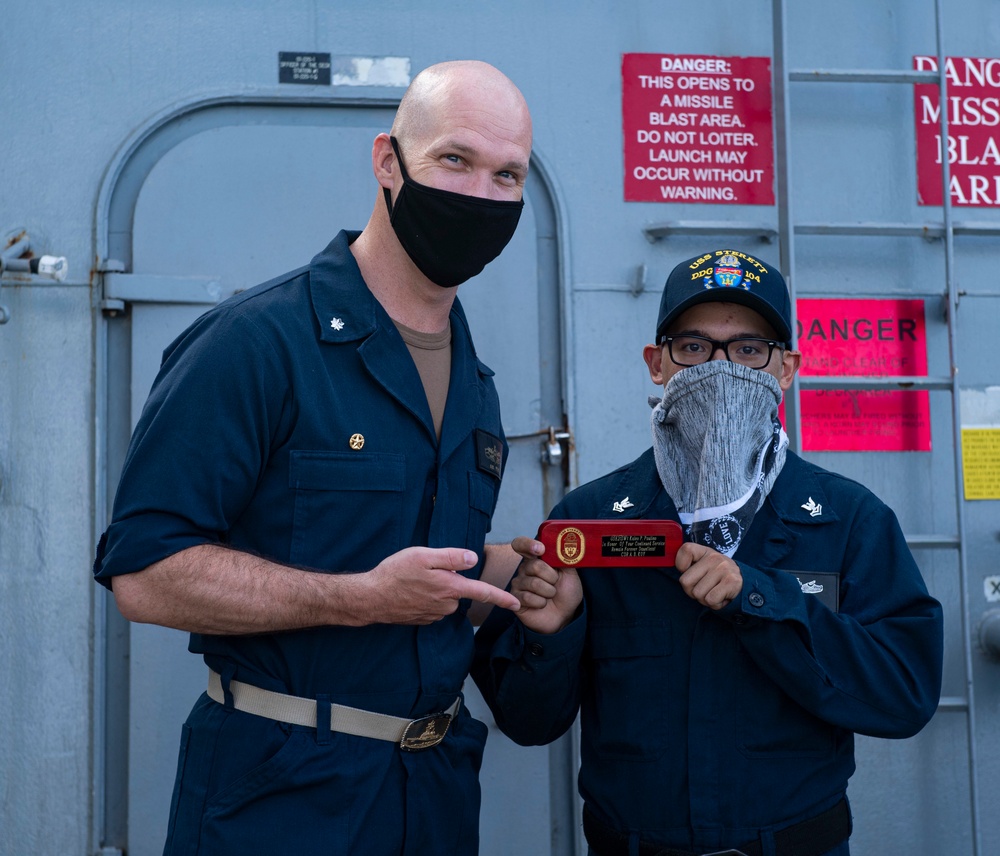 Sterett Sailor Reenlists in Indian Ocean