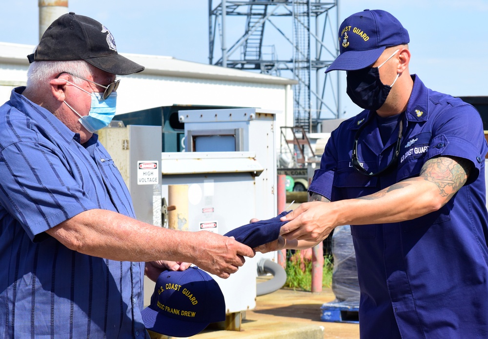 Coast Guard cutter Frank Drew crew meet with grandson of ship's namesake