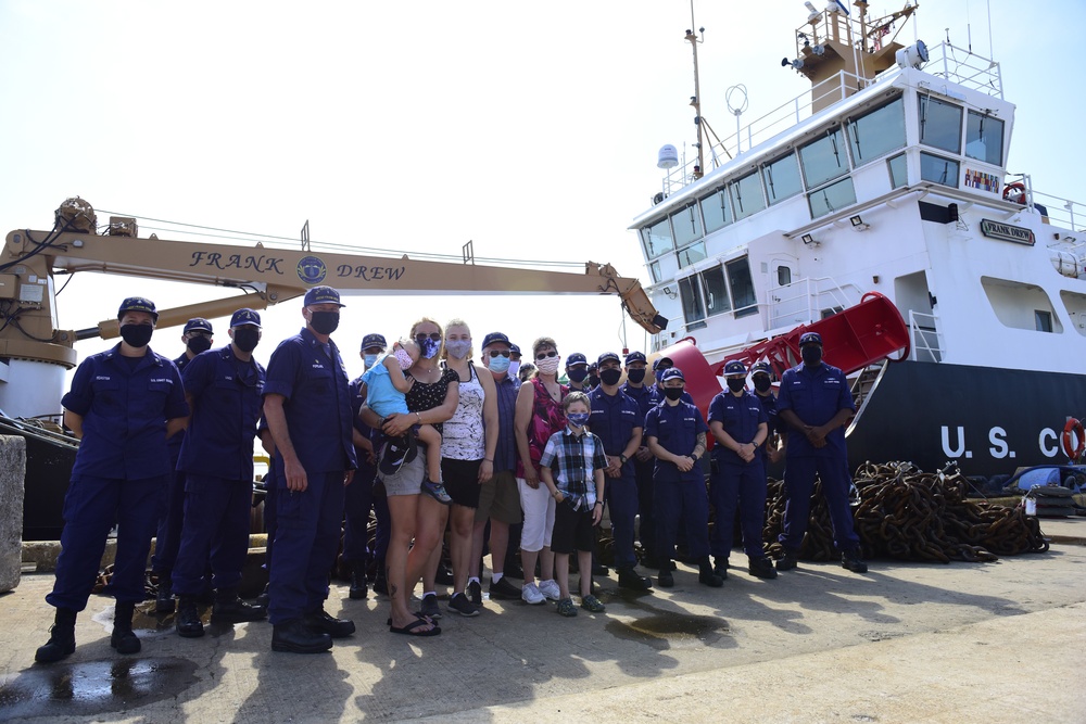 Coast Guard Cutter Frank Drew crew meets with grandson of cutter's namesake