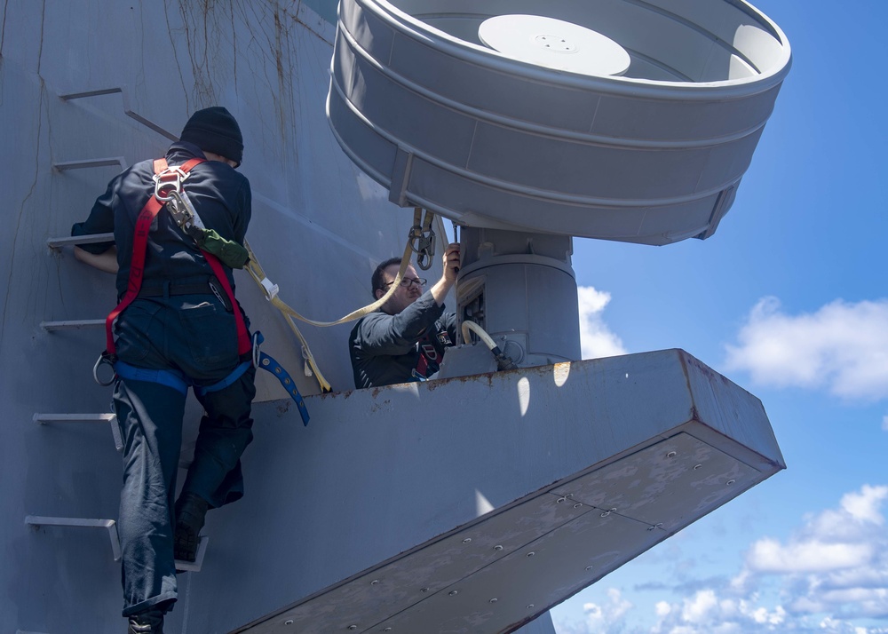 Sailors Conduct Maintenance Onboard USS Mustin