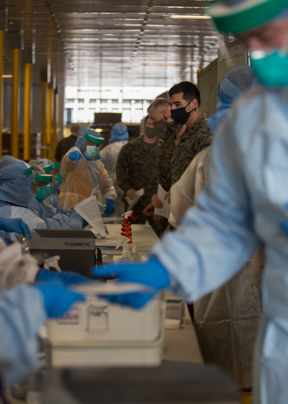 Testing, attention please | Marines conduct COVID testing upon arrival in the Republic of Palau
