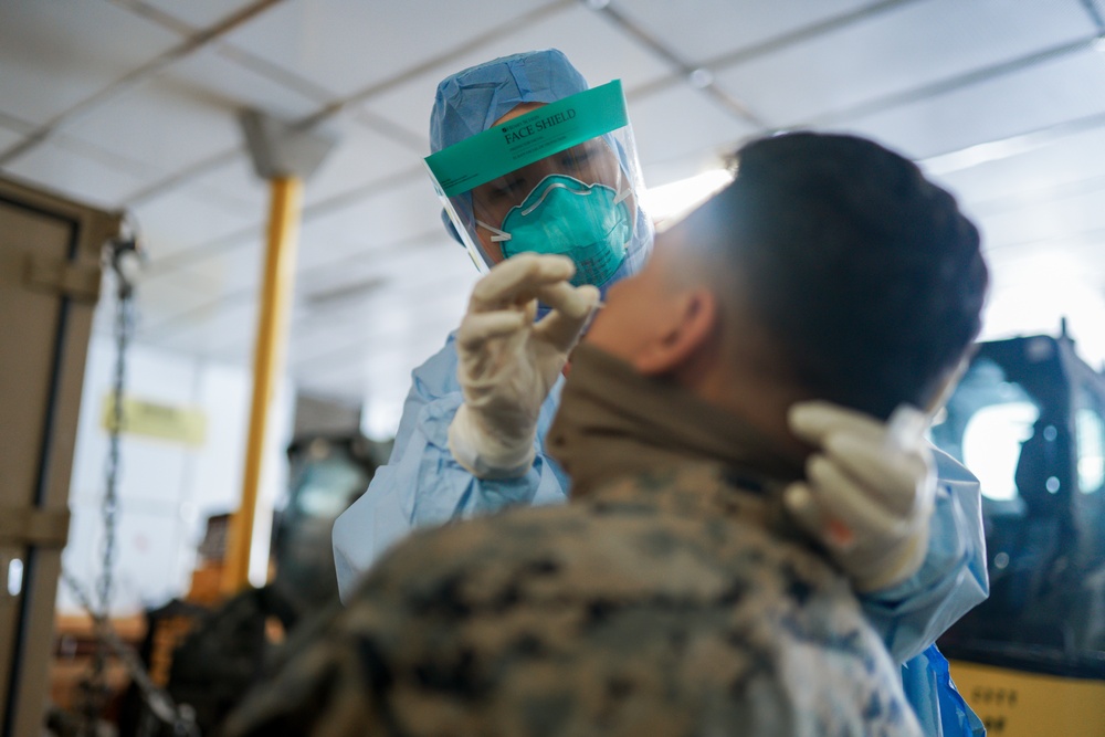 Testing attention please | Marines conduct COVID testing upon arrival in the Republic of Palau
