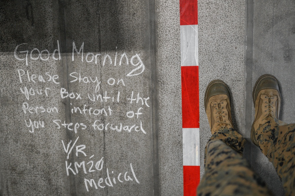 Testing attention please | Marines conduct COVID testing upon arrival in the Republic of Palau
