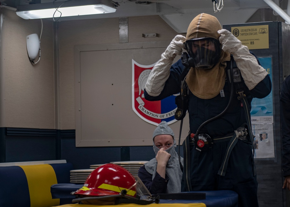 USS Mustin Conducts Damage Control Drill