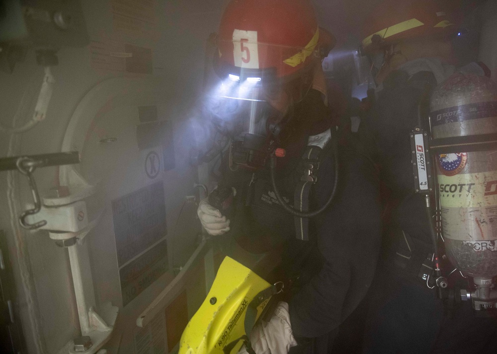 USS Mustin Conducts Damage Control Drill