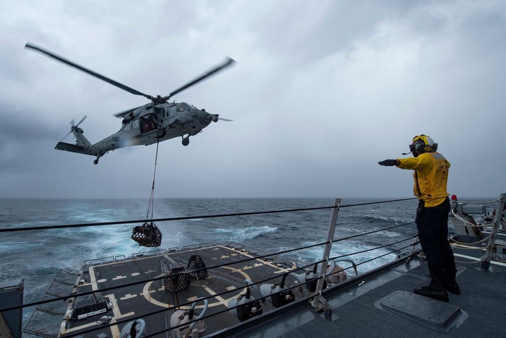 Sterett Sailors Participate in a Vertical Replenishment-at-Sea