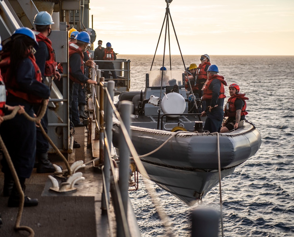 Sailors Aboard USS Germantown (LSD 42) Conduct a Man Overboard Drill