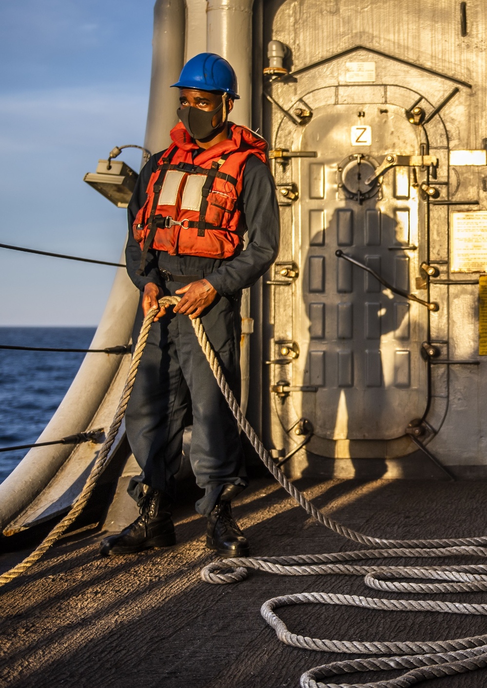 Sailors Aboard USS Germantown (LSD 42) Conduct a Man Overboard Drill