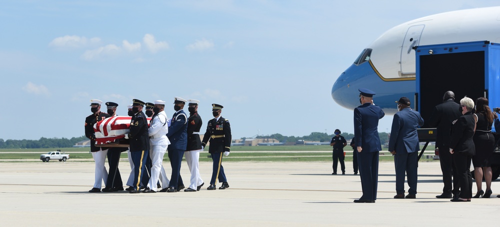 Rep. Lewis casket arrives at JBA