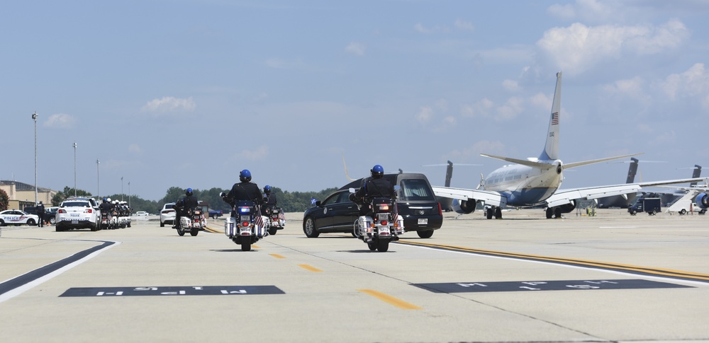 Rep. Lewis casket arrives at JBA