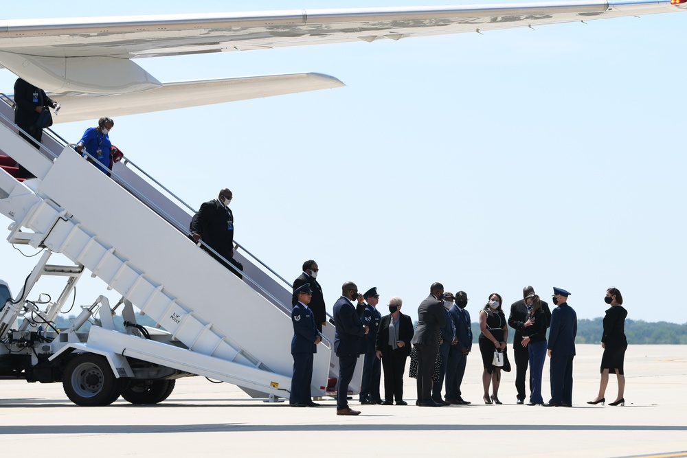 Rep. Lewis casket arrives at JBA