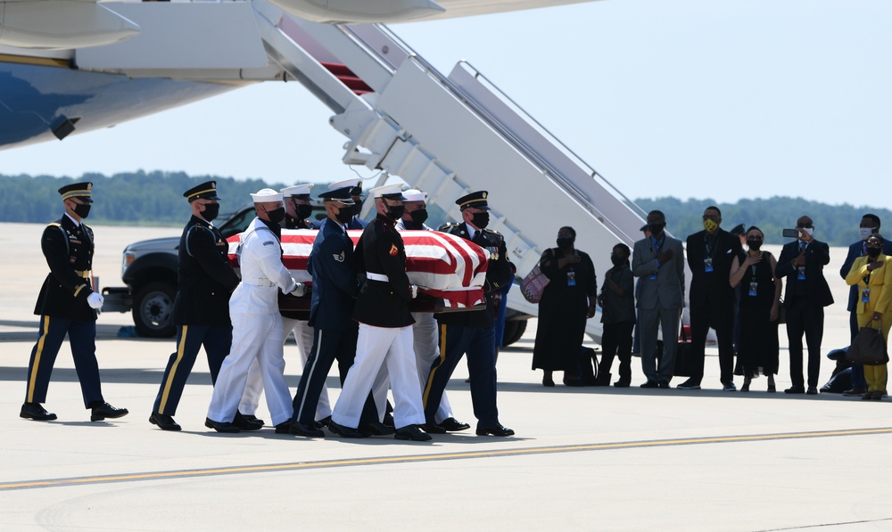 Rep. Lewis casket arrives at JBA