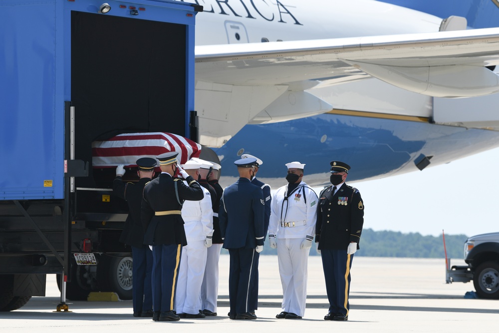 Rep. Lewis casket arrives at JBA