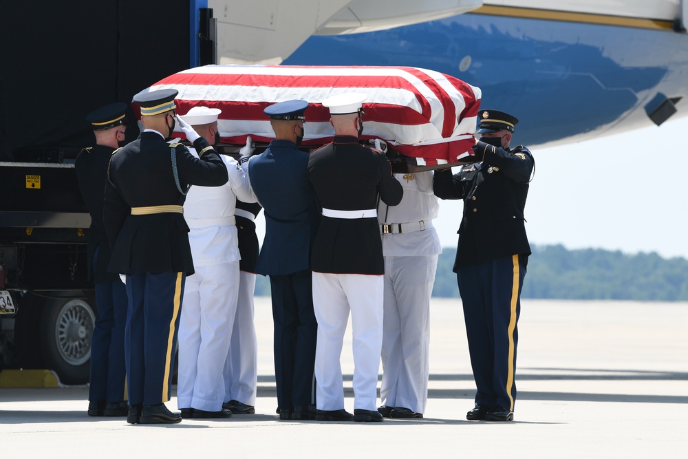 Rep. Lewis casket arrives at JBA