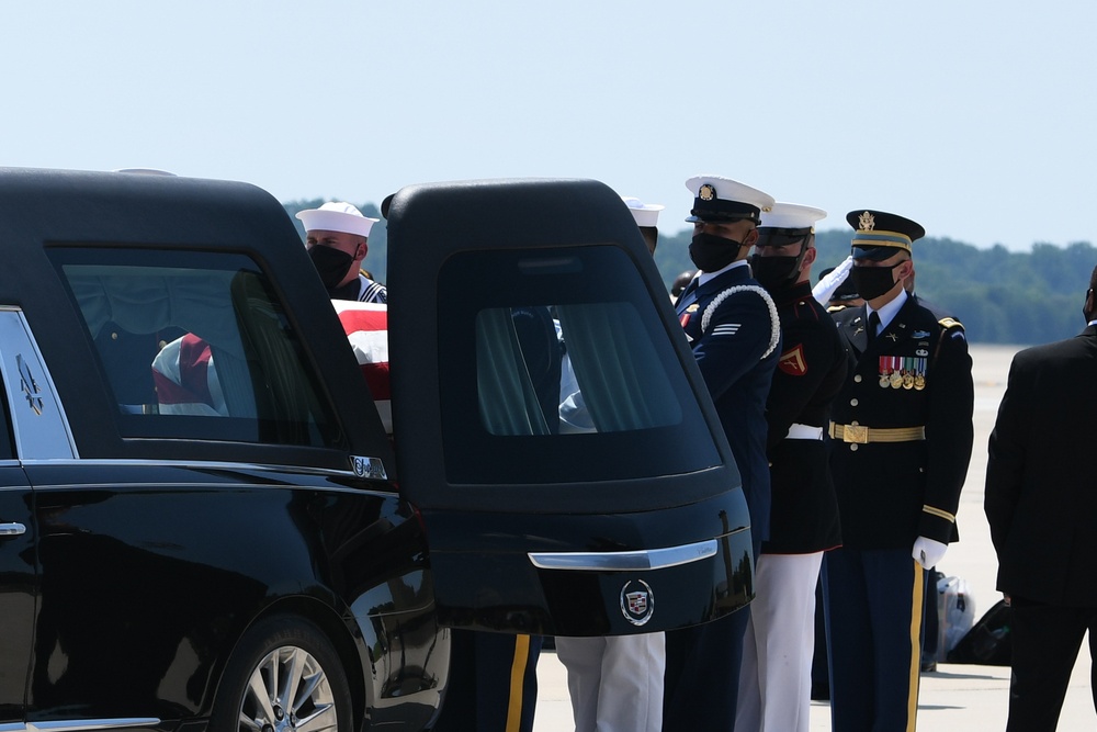 Rep. Lewis casket arrives at JBA