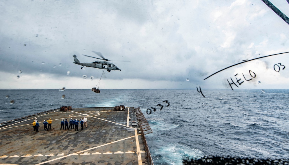 USS Germantown (LSD 42) Conducts a Vertical Replenishment-at-Sea with USNS Alan Shepard (T-AKE 3)