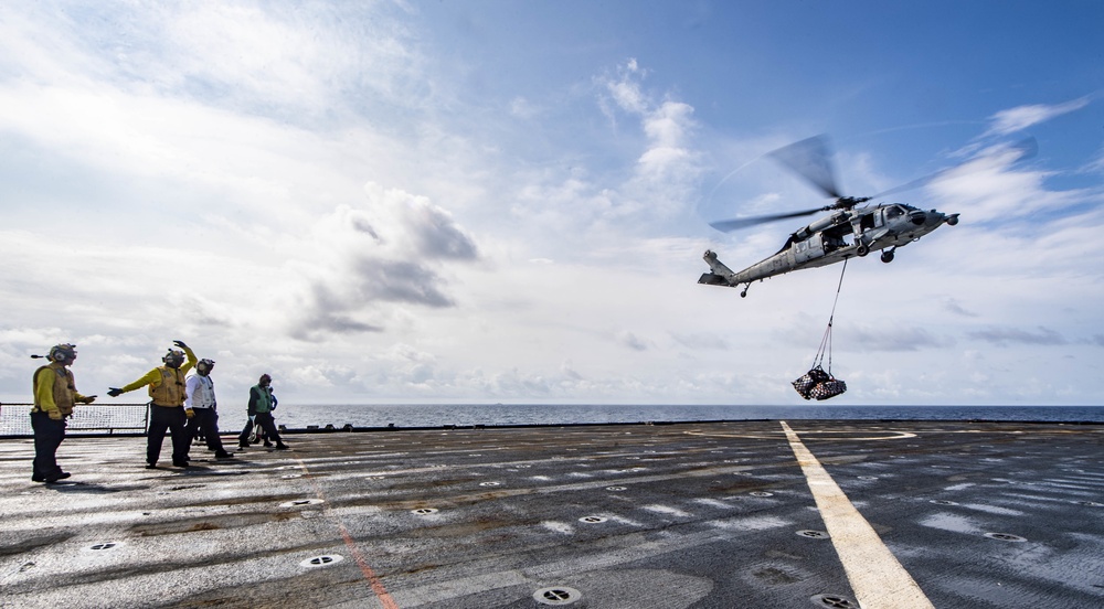 USS Germantown (LSD 42) Conducts a Vertical Replenishment-at-Sea with USNS Alan Shepard (T-AKE 3)