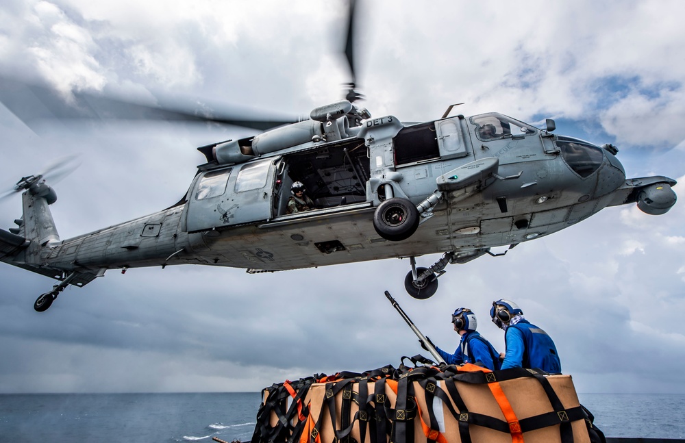 USS Germantown (LSD 42) Conducts a Vertical Replenishment-at-Sea with USNS Alan Shepard (T-AKE 3)