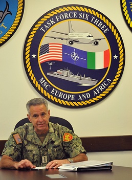 Adm. Robert P. Burke meets with leadership at MSCEURAF and CTF-63