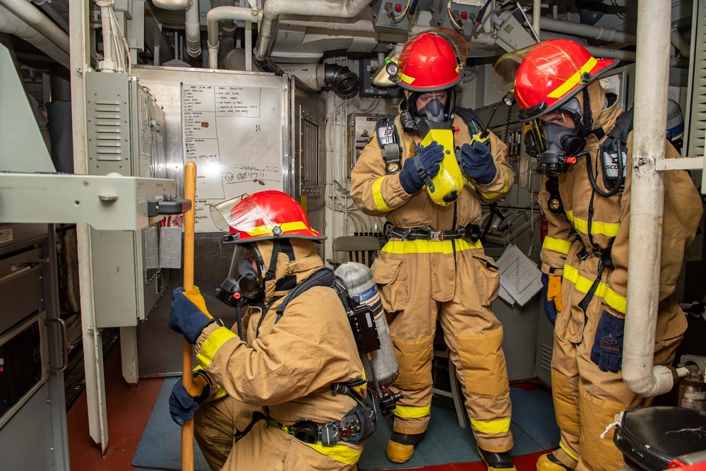 Sterett Sailors Participate in a General Quarters Drill