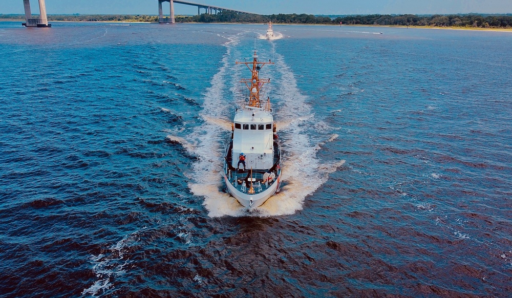U.S. Coast Guard Cutter Moray conducting storm avoidance operations