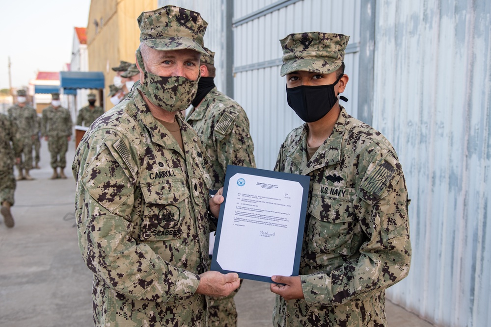 Naval Mobile Construction Battalion (NMCB) 133 holds pinning ceremony.