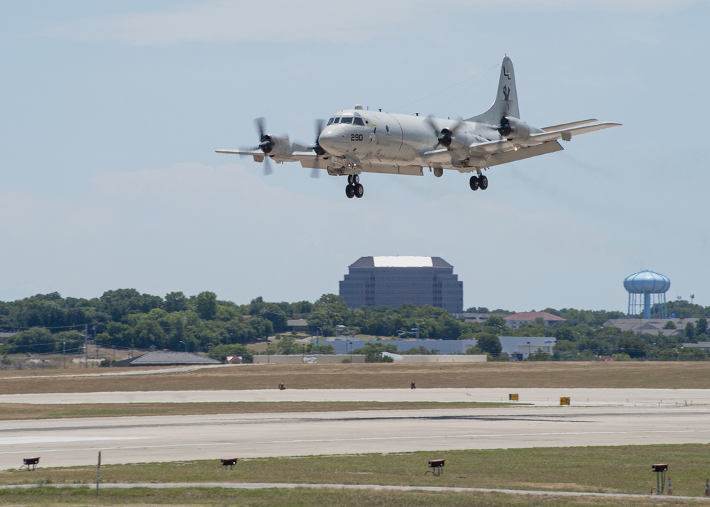 P-8A Poseidon maritime patrol aircraft attached to Naval Air Station (NAS) Jacksonville, prepares to land on the flight line at NAS Joint Reserve Base (JRB) Fort Worth, in advance of Hurricane Isaias’s arrival