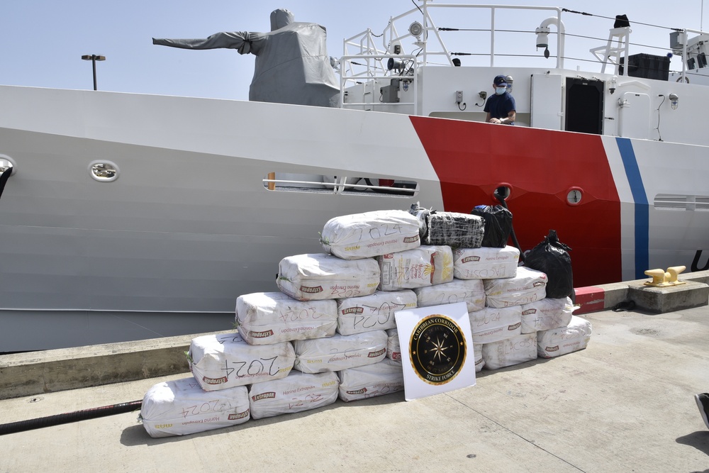 Coast Guard offloads $12 million in cocaine in San Juan, Puerto Rico, following interdiction of drug smuggling go-fast in the Caribbean Sea