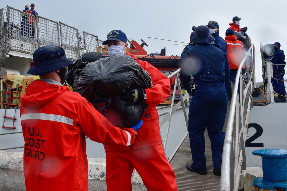 Coast Guard Cutter Legare offloads approximately 5,000 lbs. in cocaine, marijuana