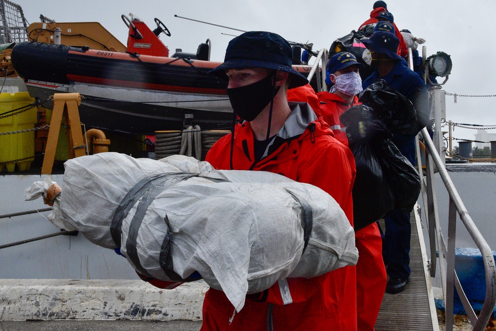 Coast Guard Cutter Legare offloads approximately 5,000 lbs. in cocaine, marijuana