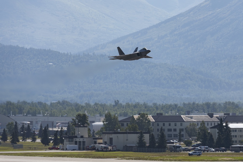 Alaska F-22 Raptors take off from JBER