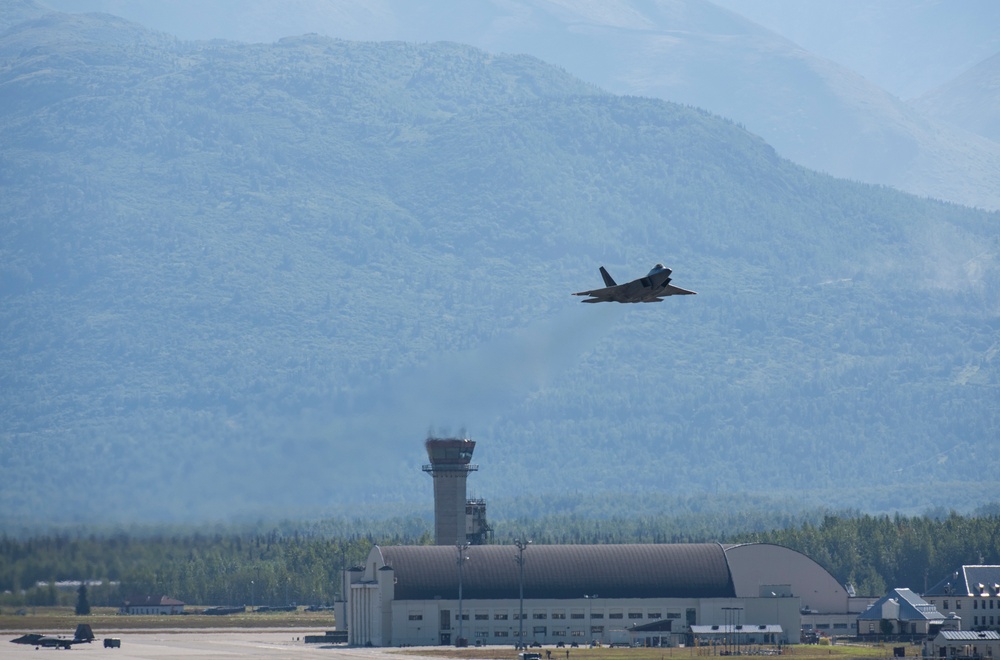 Alaska F-22 Raptors take off from JBER