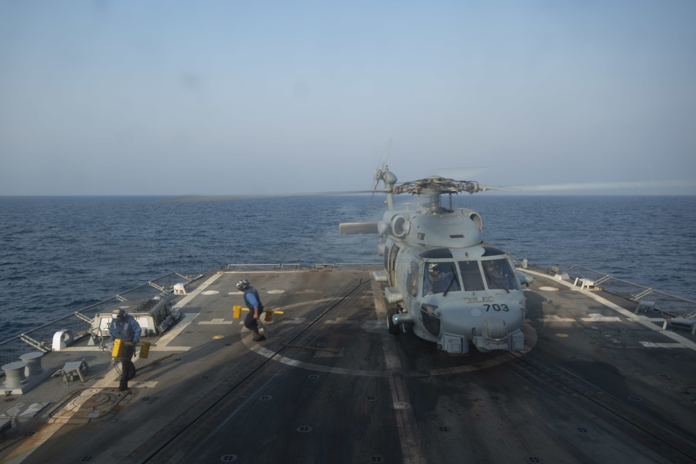 USS Ralph Johnson Sailors Conduct Flight Operations
