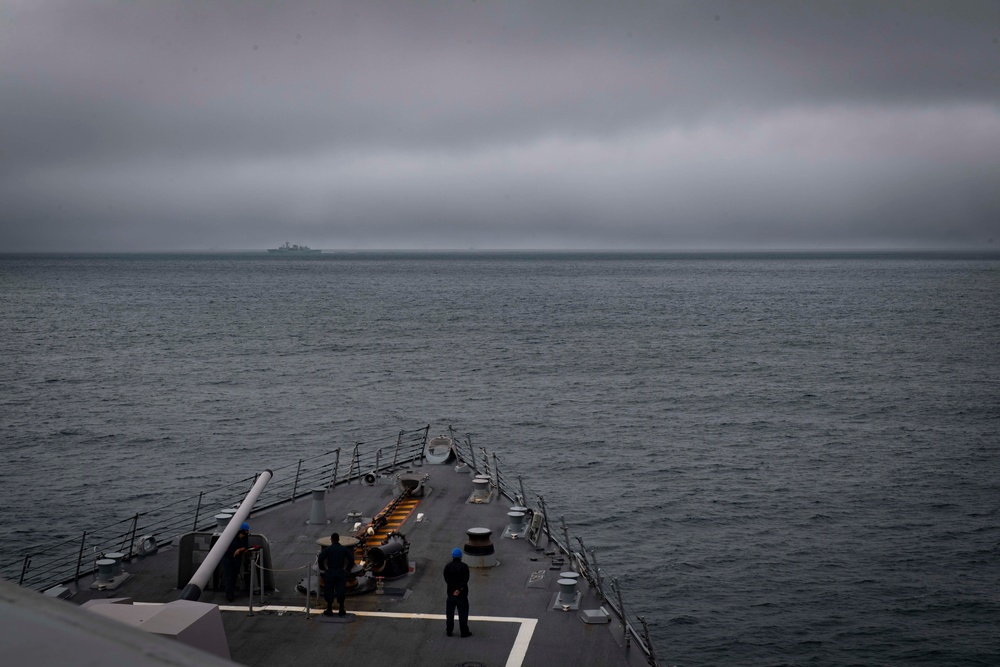 USS Thomas Hudner (DDG 116) Practies Replenishment-At-Sea Approach Drills with Royal Canadian ship MV Asterix