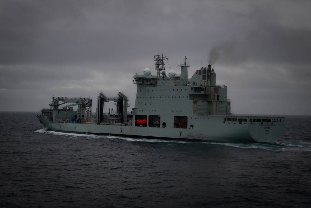 USS Thomas Hudner (DDG 116) Practies Replenishment-At-Sea Approach Drills with Royal Canadian ship MV Asterix