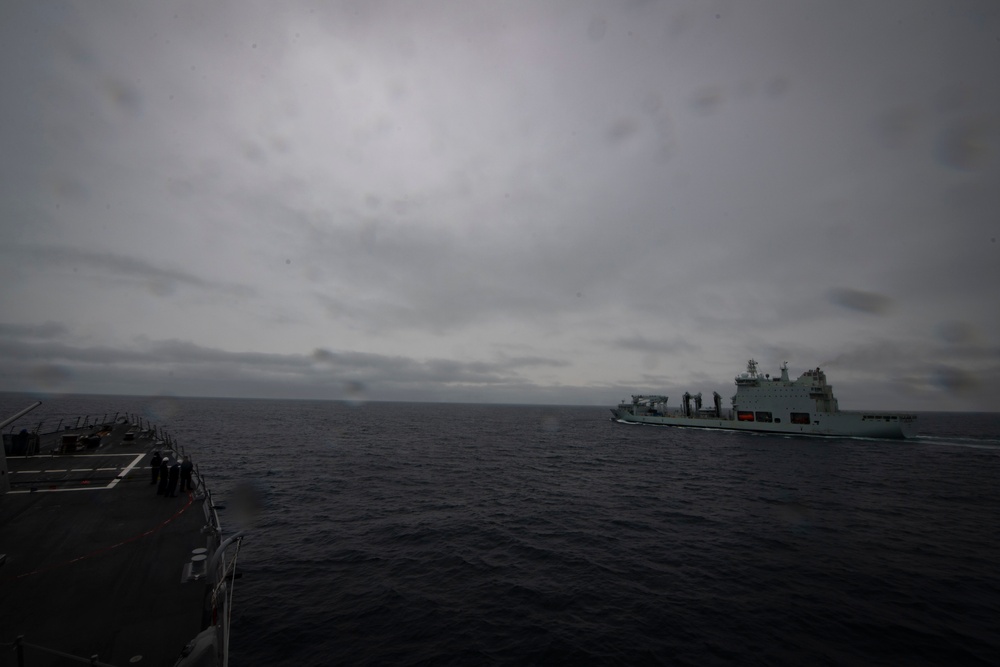 USS Thomas Hudner (DDG 116) Practies Replenishment-At-Sea Approach Drills with Royal Canadian ship MV Asterix