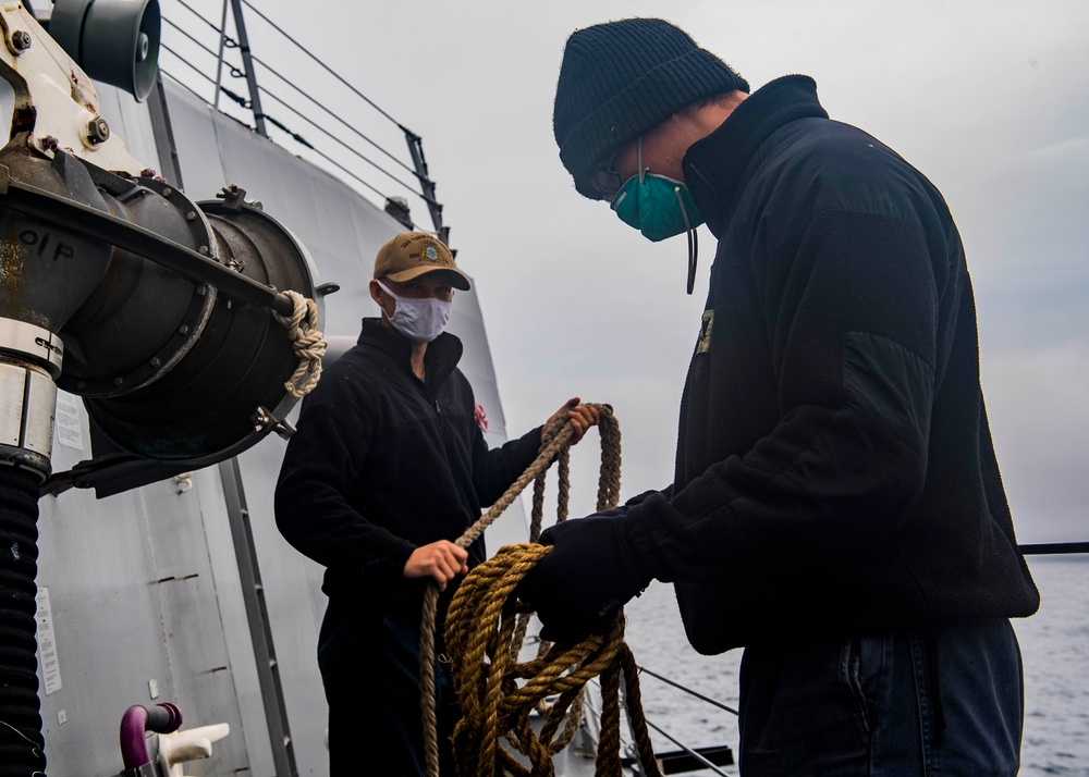 USS Thomas Hudner (DDG 116) Practies Replenishment-At-Sea Approach Drills with Royal Canadian ship MV Asterix