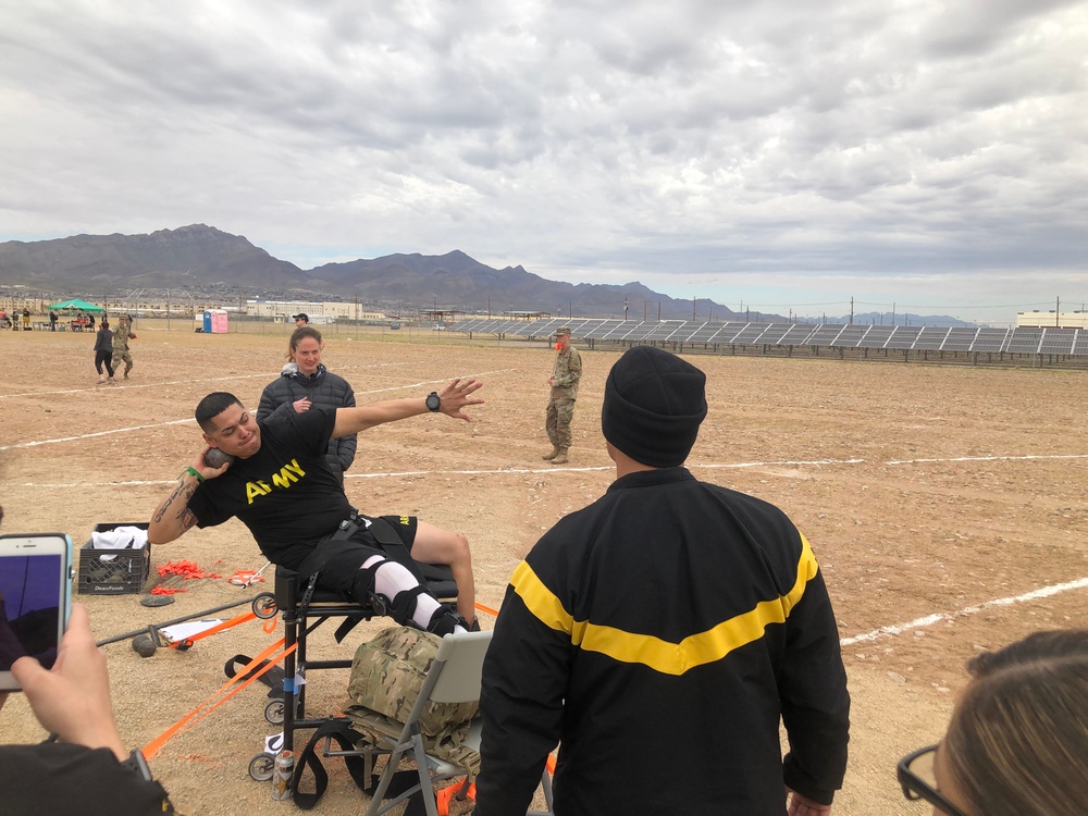 U.S. Army Sgt. Christopher Campos competes in the 2019 Army Trials at Fort Bliss, Texas, March 5-16, 2019.