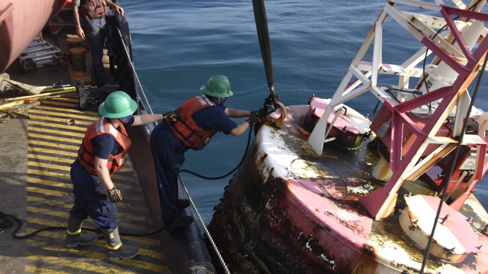 Coast Guard Cutter Joshua Appleby crew conducts maintenance on buoys near Port Everglades