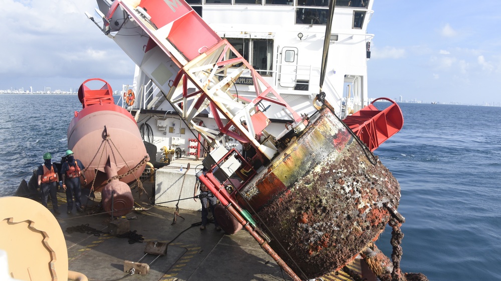 Coast Guard Cutter Joshua Appleby crew conducts maintenance on buoys near Port Everglades