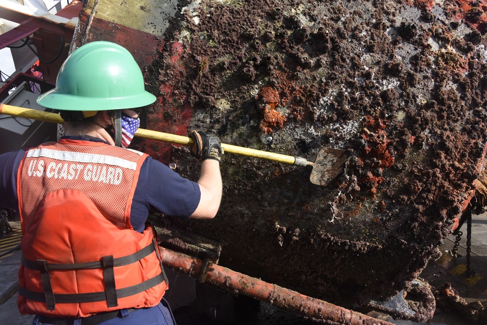 Coast Guard Cutter Joshua Appleby crew conducts maintenance on buoys near Port Everglades