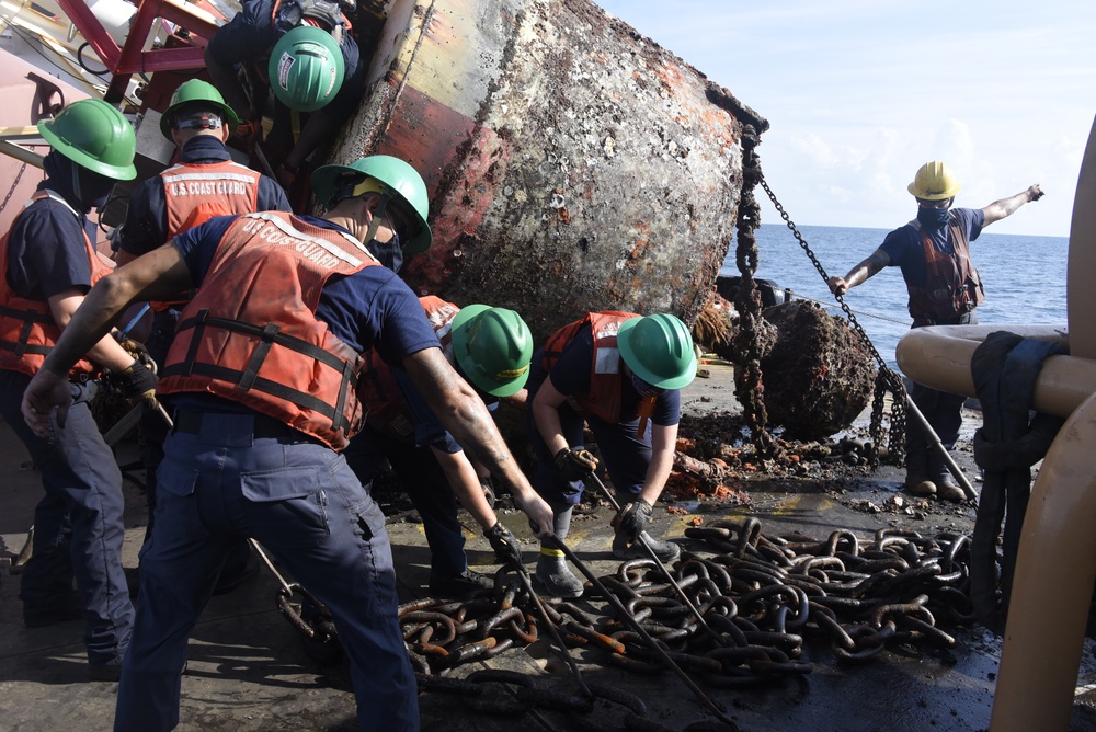 Coast Guard Cutter Joshua Appleby crew conducts maintenance on buoys near Port Everglades