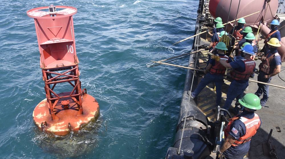 Coast Guard Cutter Joshua Appleby crew conducts maintenance on buoys near Port Everglades