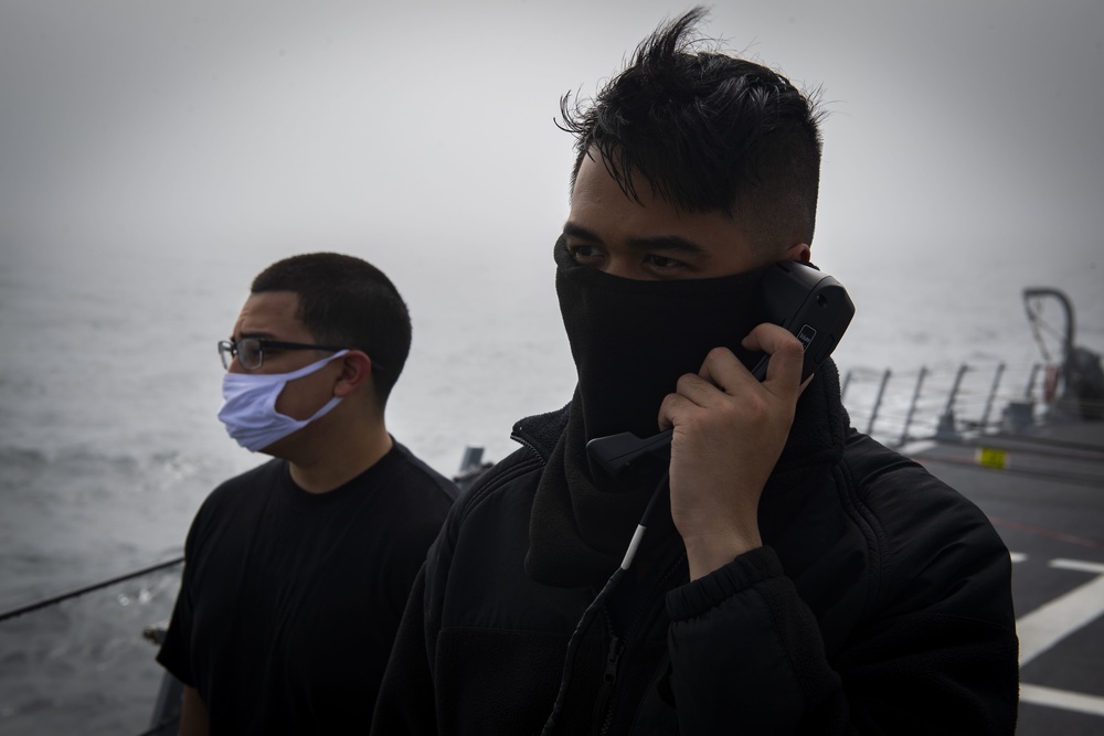 Sailors Assigned to USS Thomas Hudner (DDG 116) Stand Low-Visibility Watch