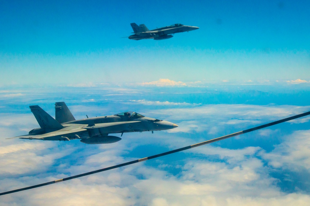 High altitude: VMGR-152 and VMFA-115 conduct aerial refuel