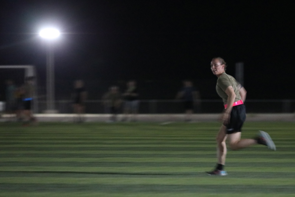 New Jersey National Guard Soldiers enjoy some night football tossing