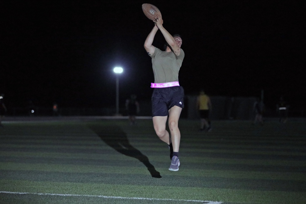 New Jersey National Guard Soldiers enjoy some night football tossing