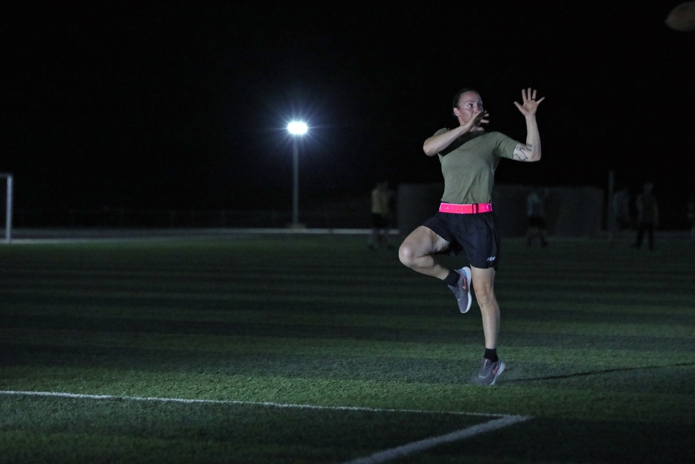 New Jersey National Guard Soldiers enjoy some night football tossing