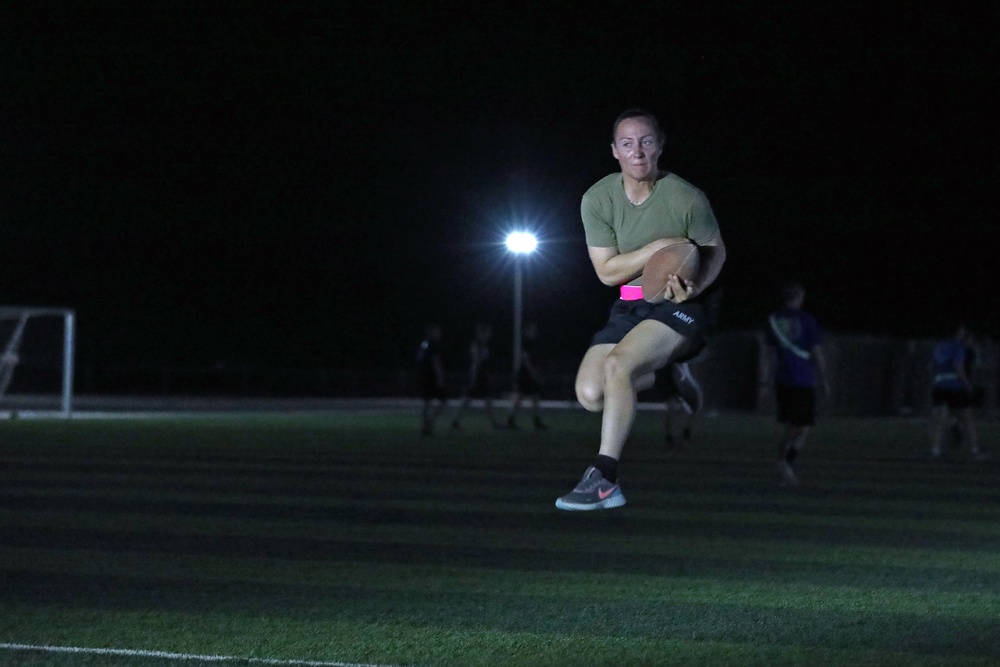 New Jersey National Guard Soldiers enjoy some night football tossing